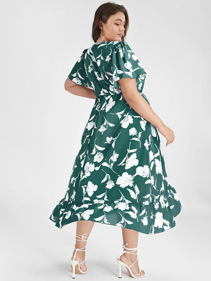 Floral Ruffle Knot Side Wrap Dress