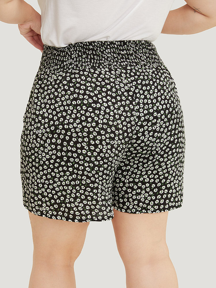 Floral Pocket Shirred Waist Shorts